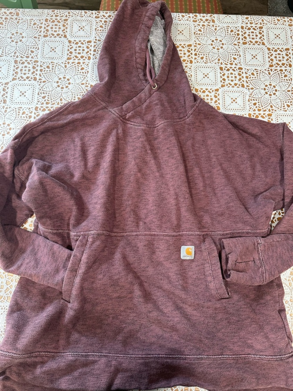 Carhartt Hoodie Womens Large Relaxed Fit Burgundy Pullover Pocket Logo Workwear